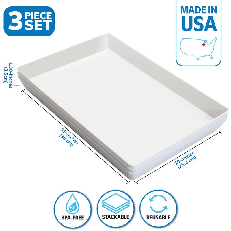 US Acrylic Avant White Plastic Serving Trays (Set of 3) 15â€ x 10â€ | Large Reusable Rectangular Party Platters | Serve Appetizers, Fruit, Veggies, & Desserts | BPA-Free & Made in USA - Image 2